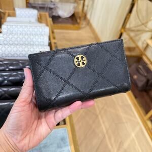 Tory Burch Willa Medium Wallet 166721 Goat Leather Black $250